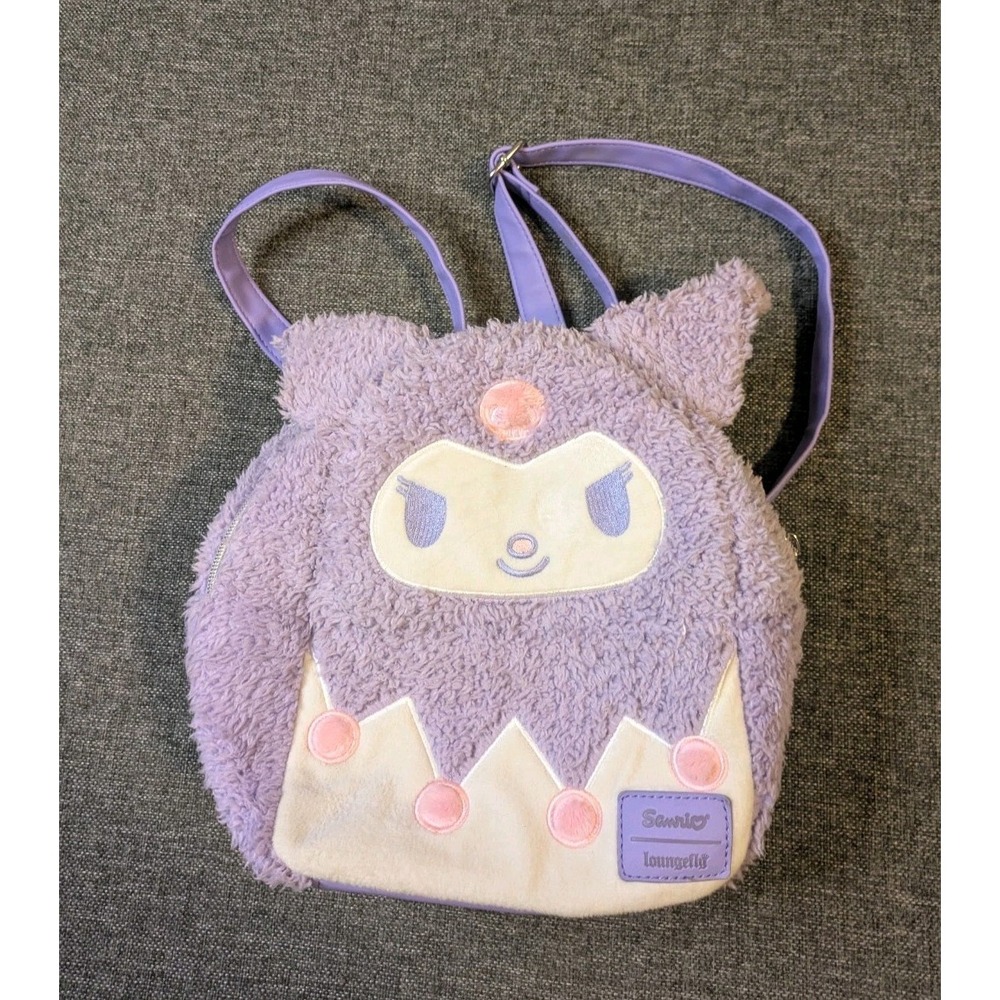 Loungefly Kuromi Purple Fuzzy Sherpa Mini Sanrio Backpack Adjustable Straps